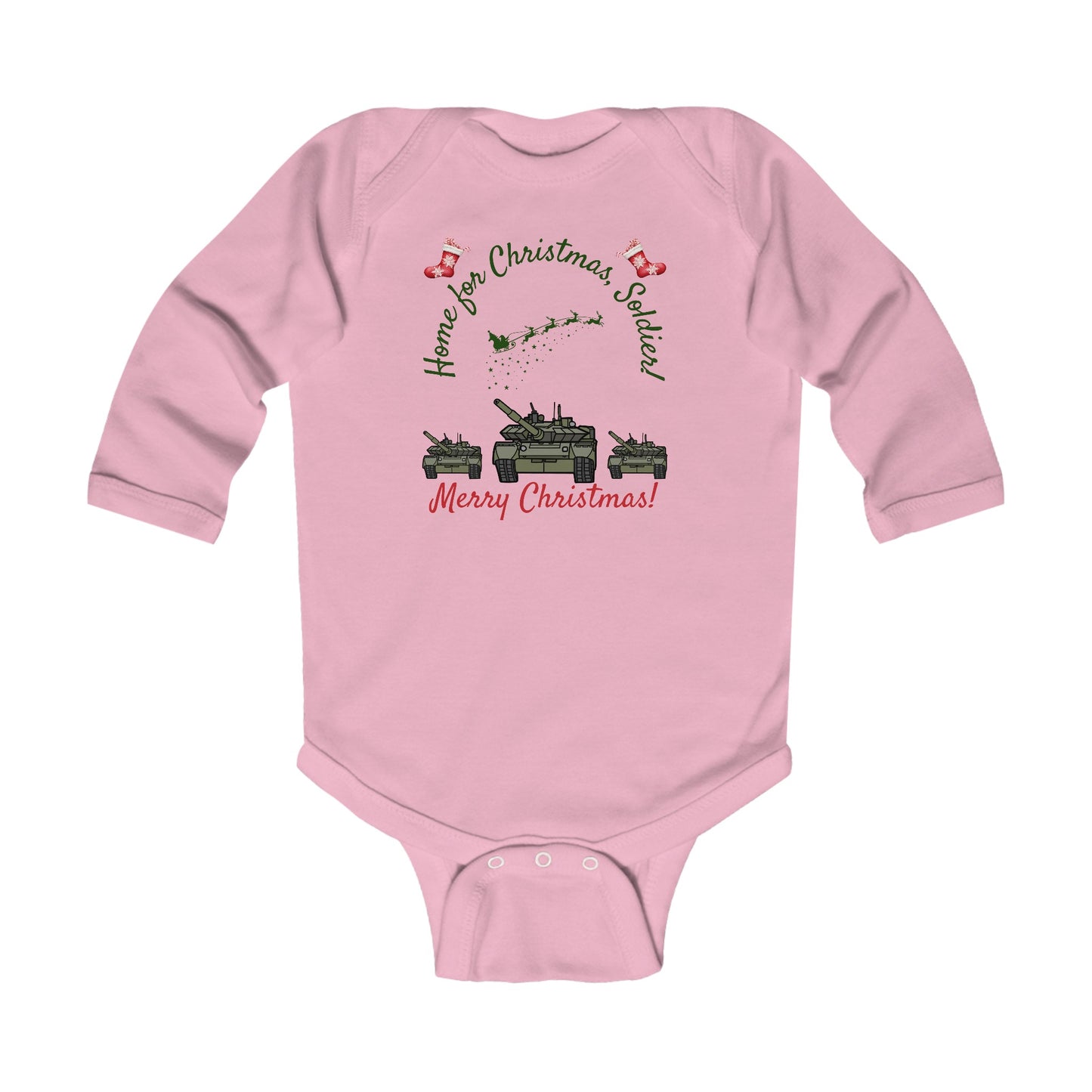 Home for Christmas Army Baby Bodysuit | Soldier in Training Outfit with US Flag | Long Sleeve Baby Gift | 3 Colors Available