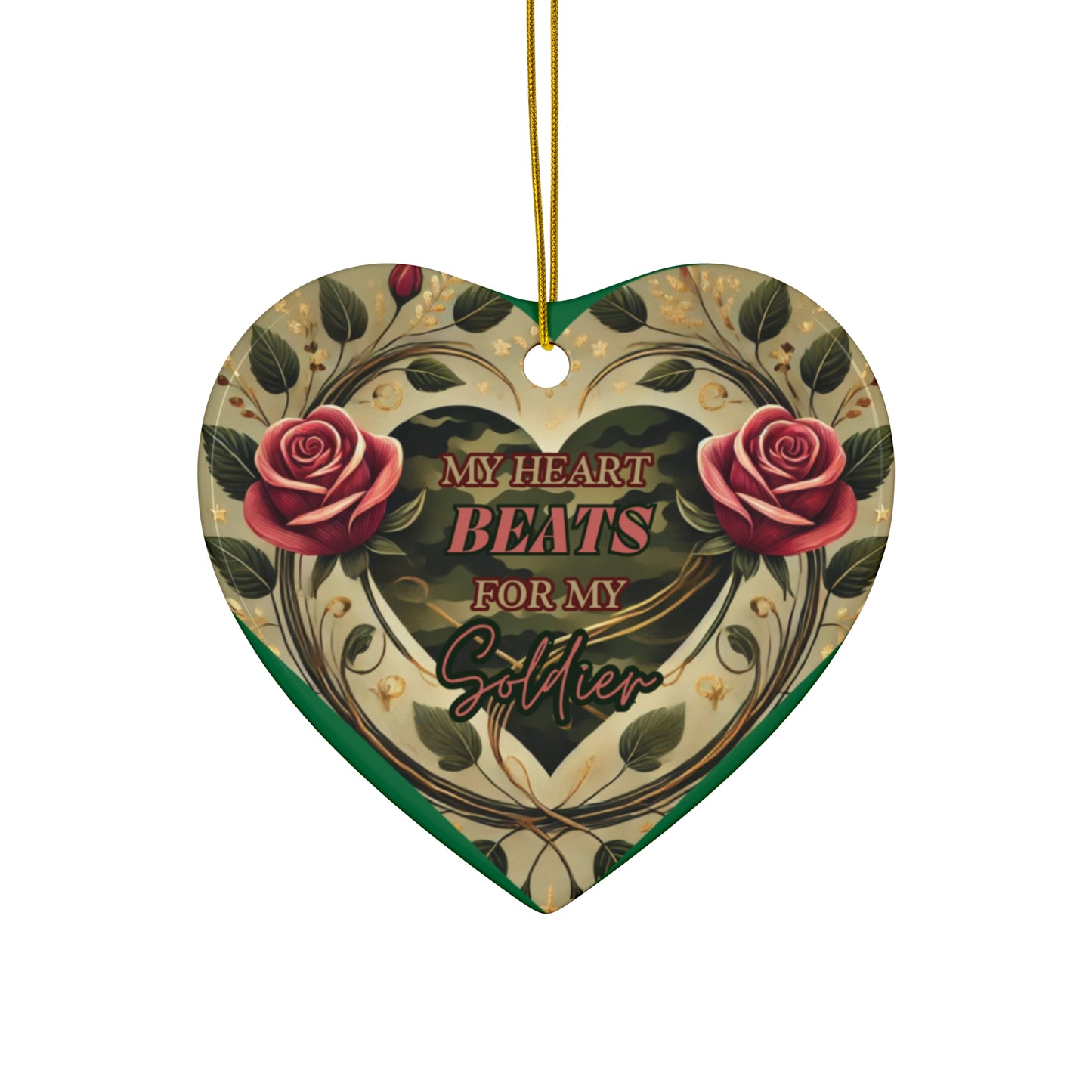 My Heart Beats for My Soldier – Heart-Shaped Ceramic Ornament