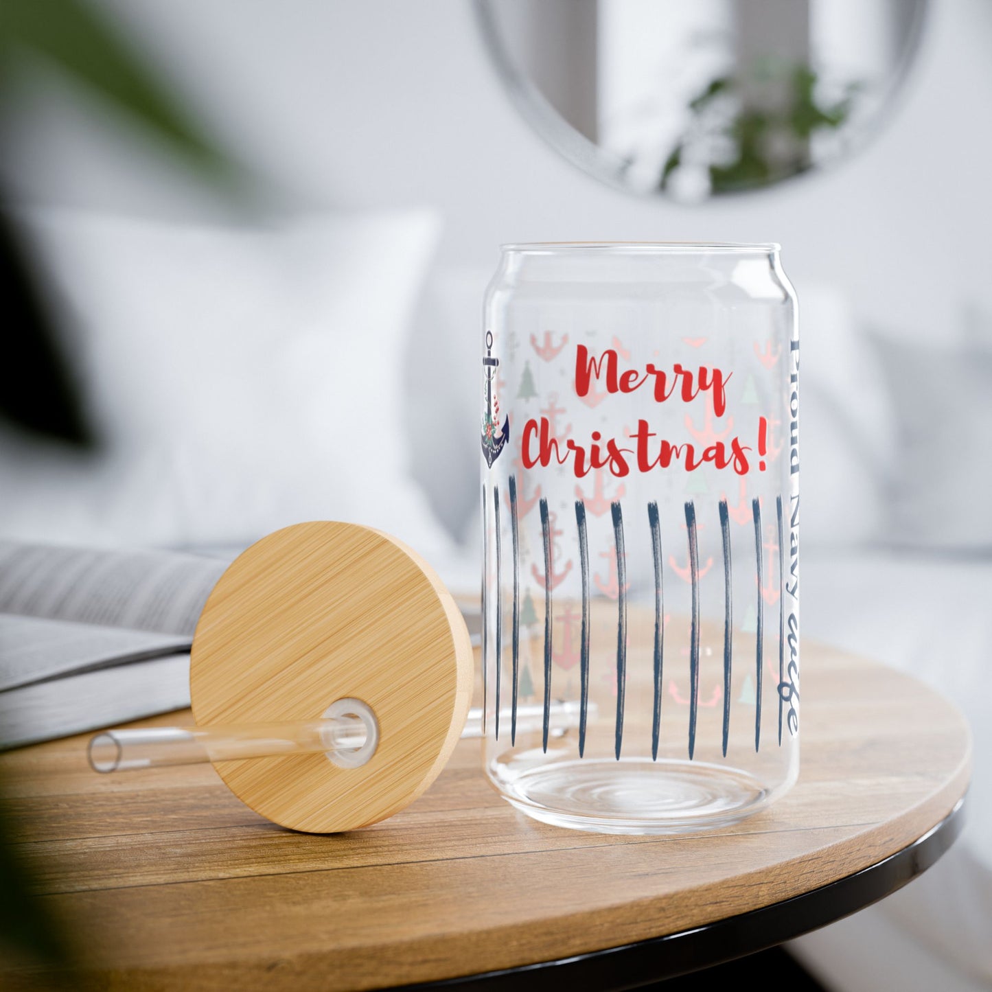 Proud Navy Wife Christmas Iced Coffee Cup with Bamboo Lid