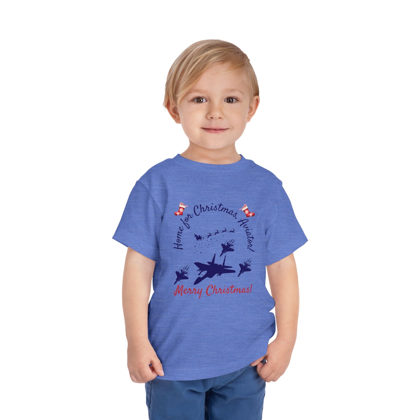 Home for Christmas Aviator Toddler T-Shirt | Military Christmas Gift for USAF Kids | 5 Colors Available