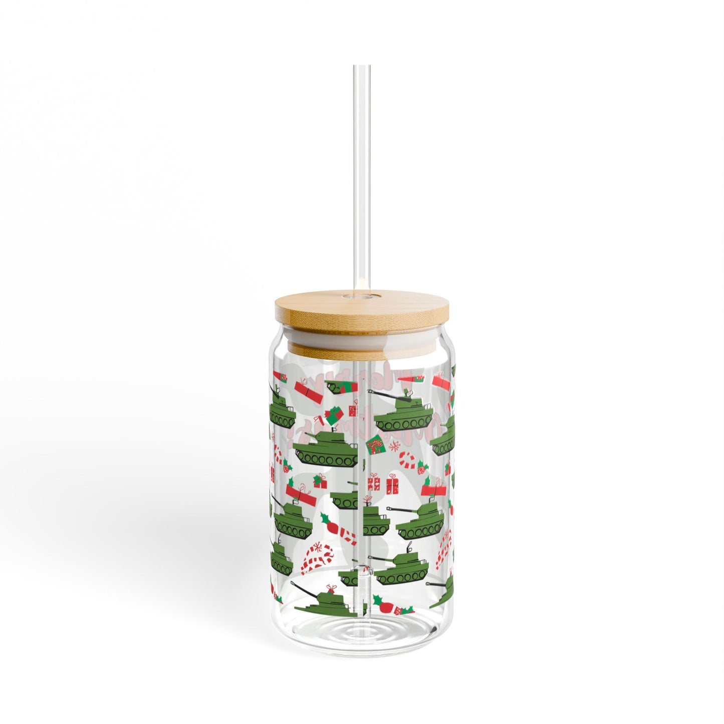 Proud Army Fiancée Christmas Glass Iced Coffee Cup with Bamboo Lid
