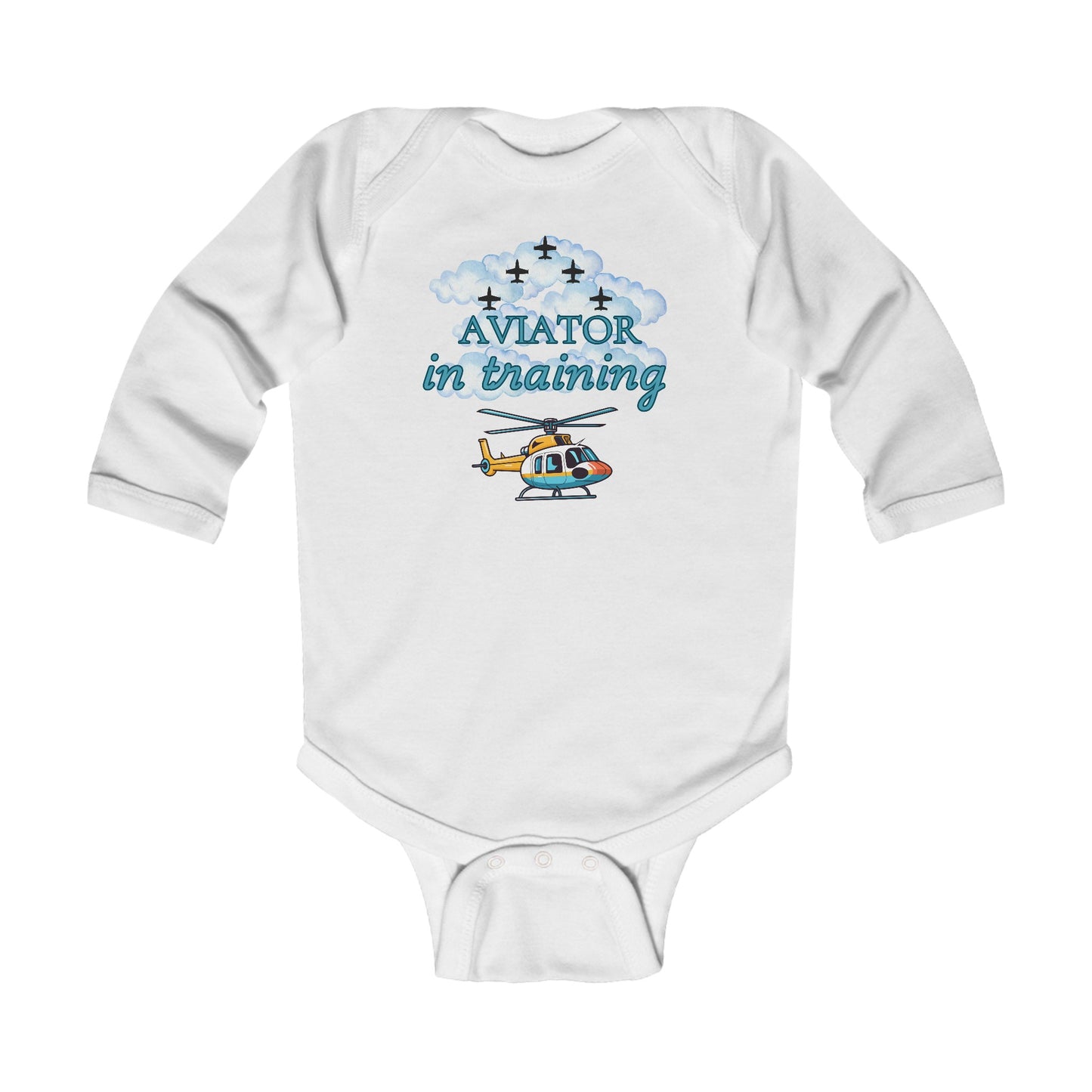 Aviator in Training Long Sleeve Baby Bodysuit | Air Force Baby Outfit with US Flag | 3 Colors Available