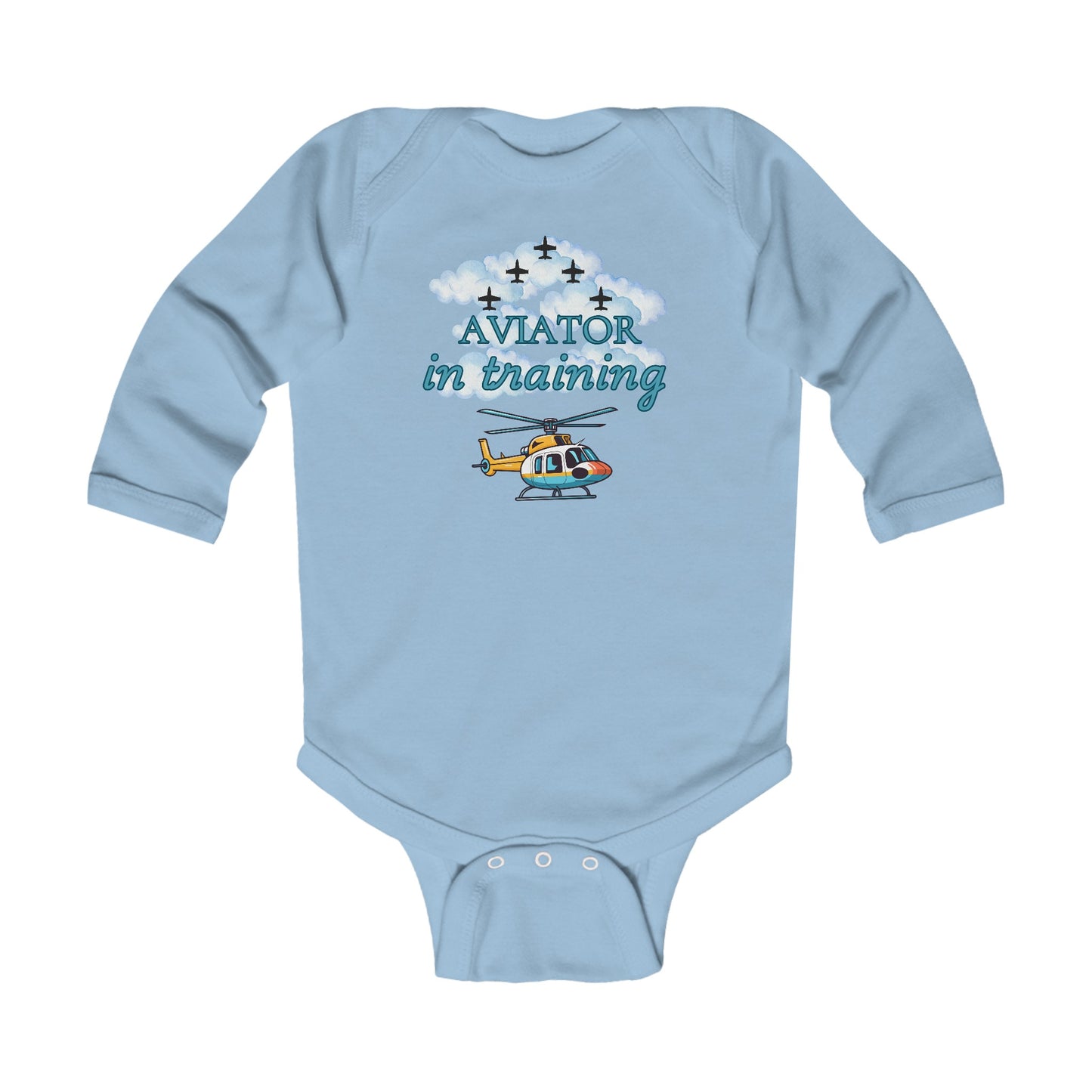 Aviator in Training Long Sleeve Baby Bodysuit | Air Force Baby Outfit with US Flag | 3 Colors Available
