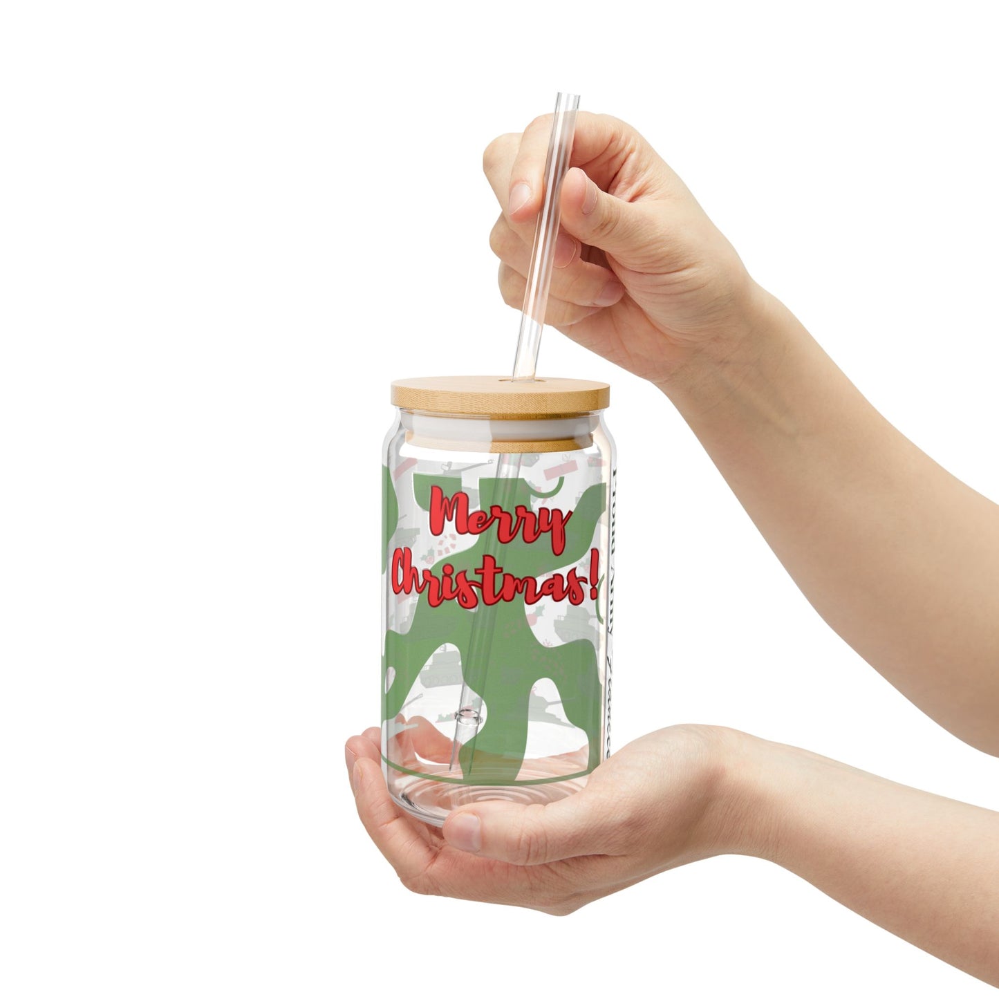 Proud Army Fiancée Christmas Glass Iced Coffee Cup with Bamboo Lid