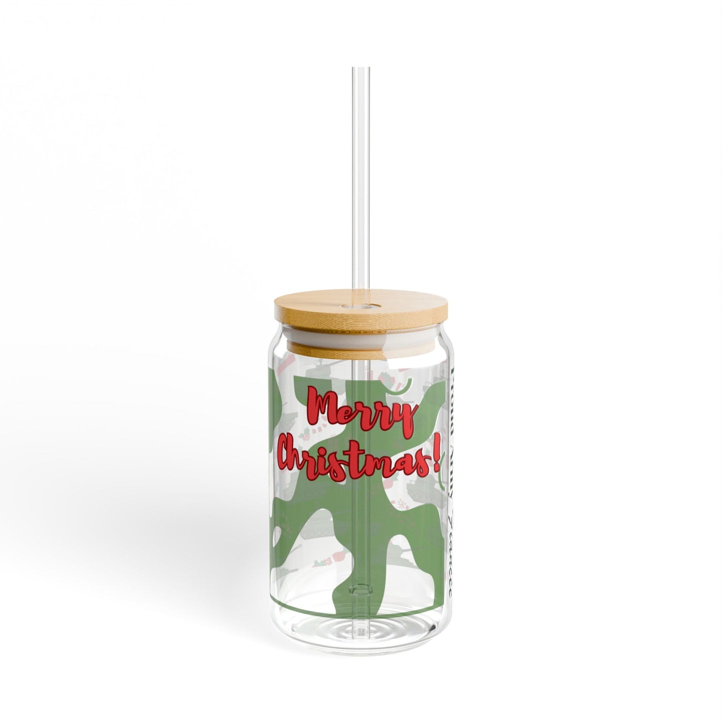 Proud Army Fiancée Christmas Glass Iced Coffee Cup with Bamboo Lid