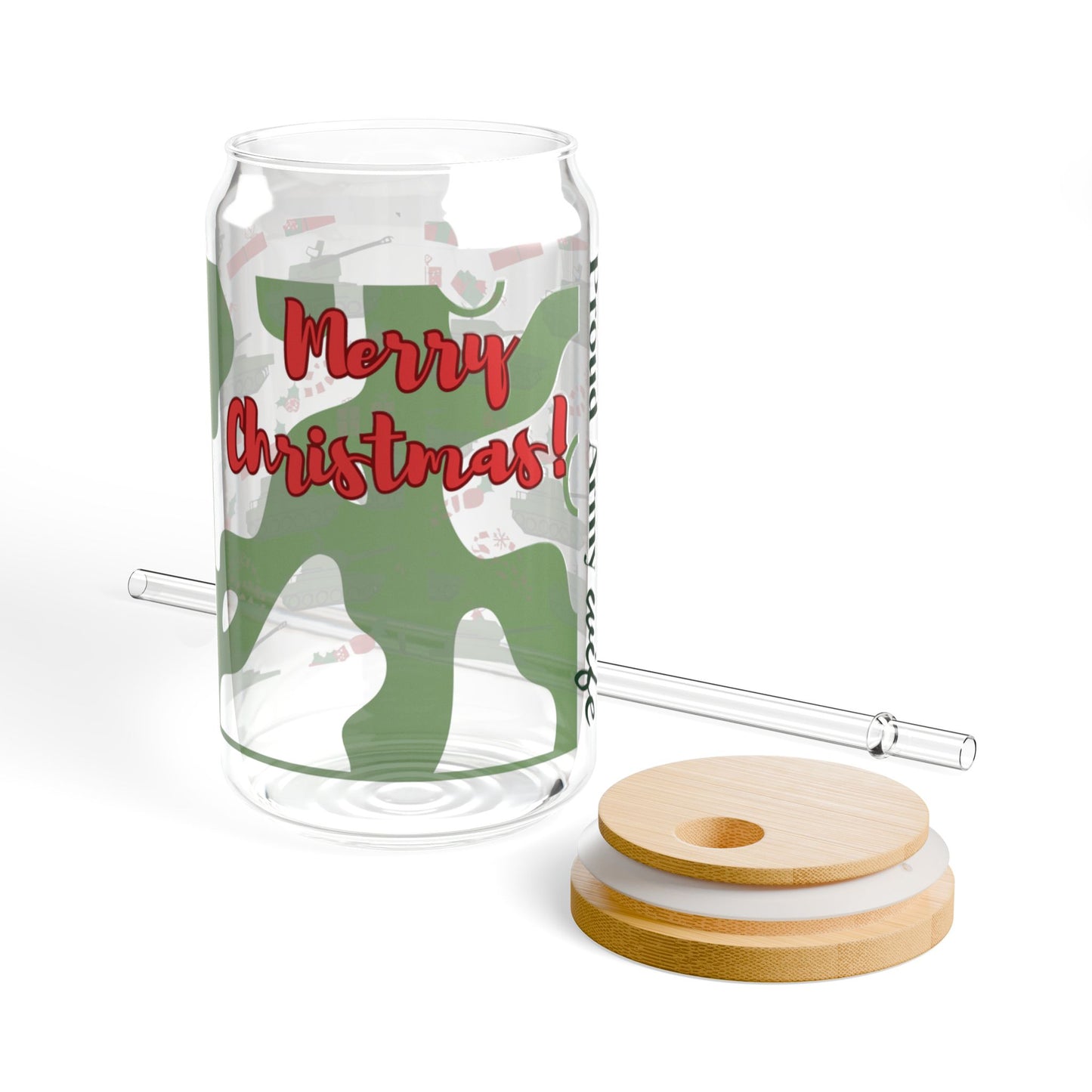 Proud Army Wife Christmas Iced Coffee Cup with Bamboo Lid
