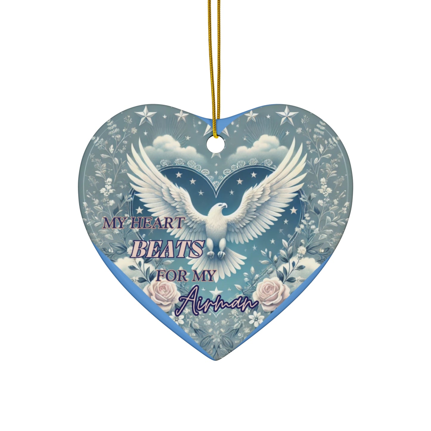My Heart Beats for My Airman – Heart-Shaped Ceramic Ornament