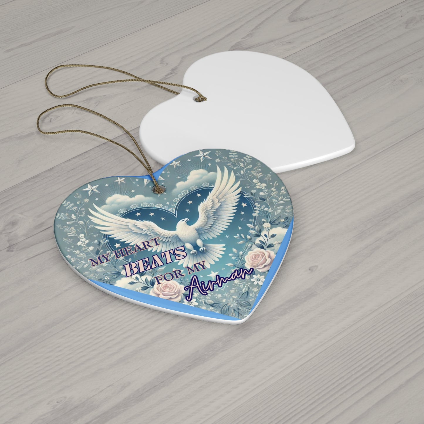 My Heart Beats for My Airman – Heart-Shaped Ceramic Ornament
