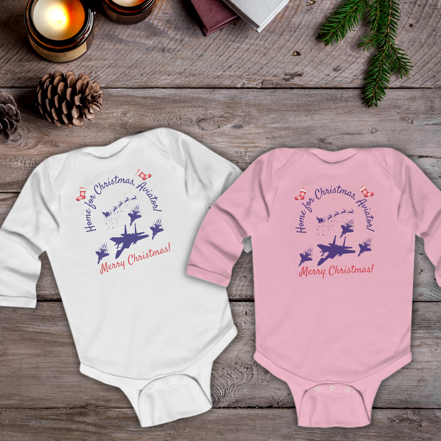'Home for Christmas, Aviator' Christmas RAF Baby Body Suit - 2 Colours Available