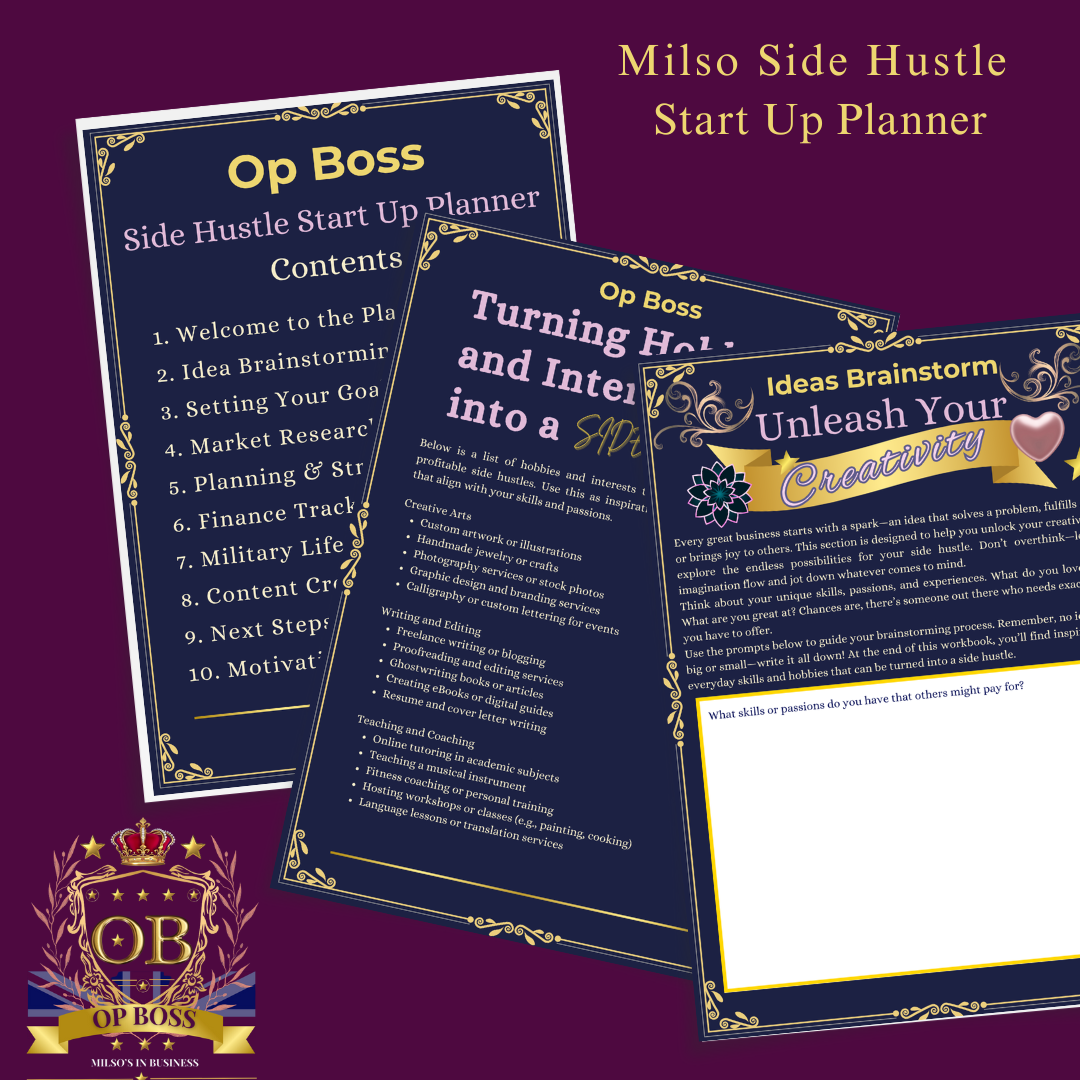 Side Hustle Start-Up Planner for MilSo's | Empower Your Military Spouse Business Dreams