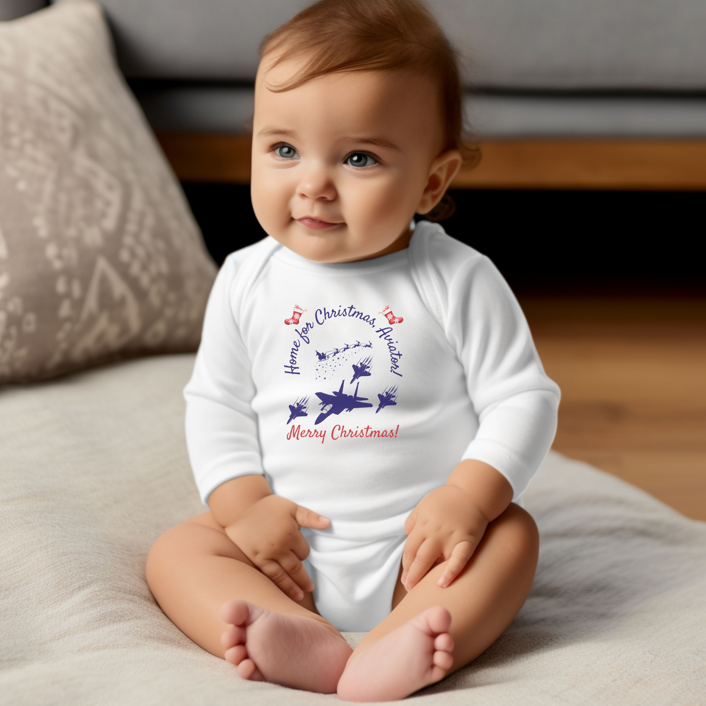 'Home for Christmas, Aviator' Christmas RAF Baby Body Suit - 2 Colours Available