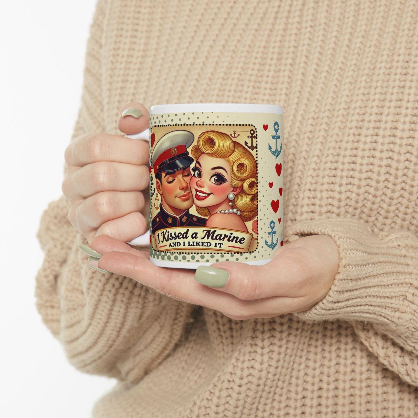 I Kissed a Marine and I Liked It Coffee Mug – Retro 50s Military Gift for Marine Spouses & Girlfriends Blonde
