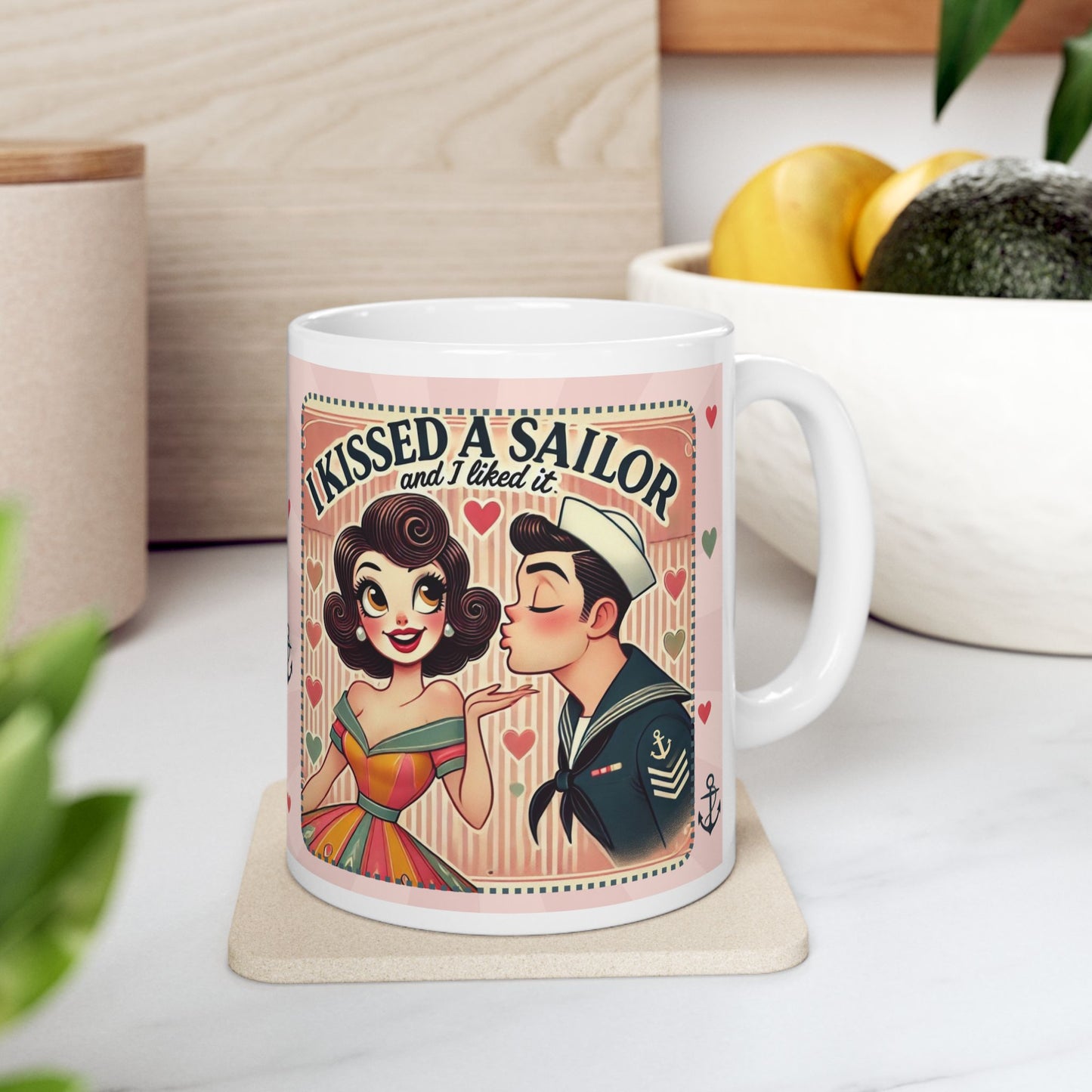 I Kissed a Sailor and I Liked It Retro 50s Coffee Mug – Brunette Lady Design