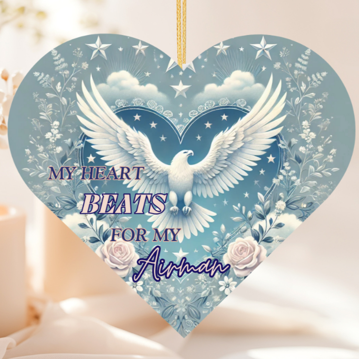 My Heart Beats for My Airman – Heart-Shaped Ceramic Ornament