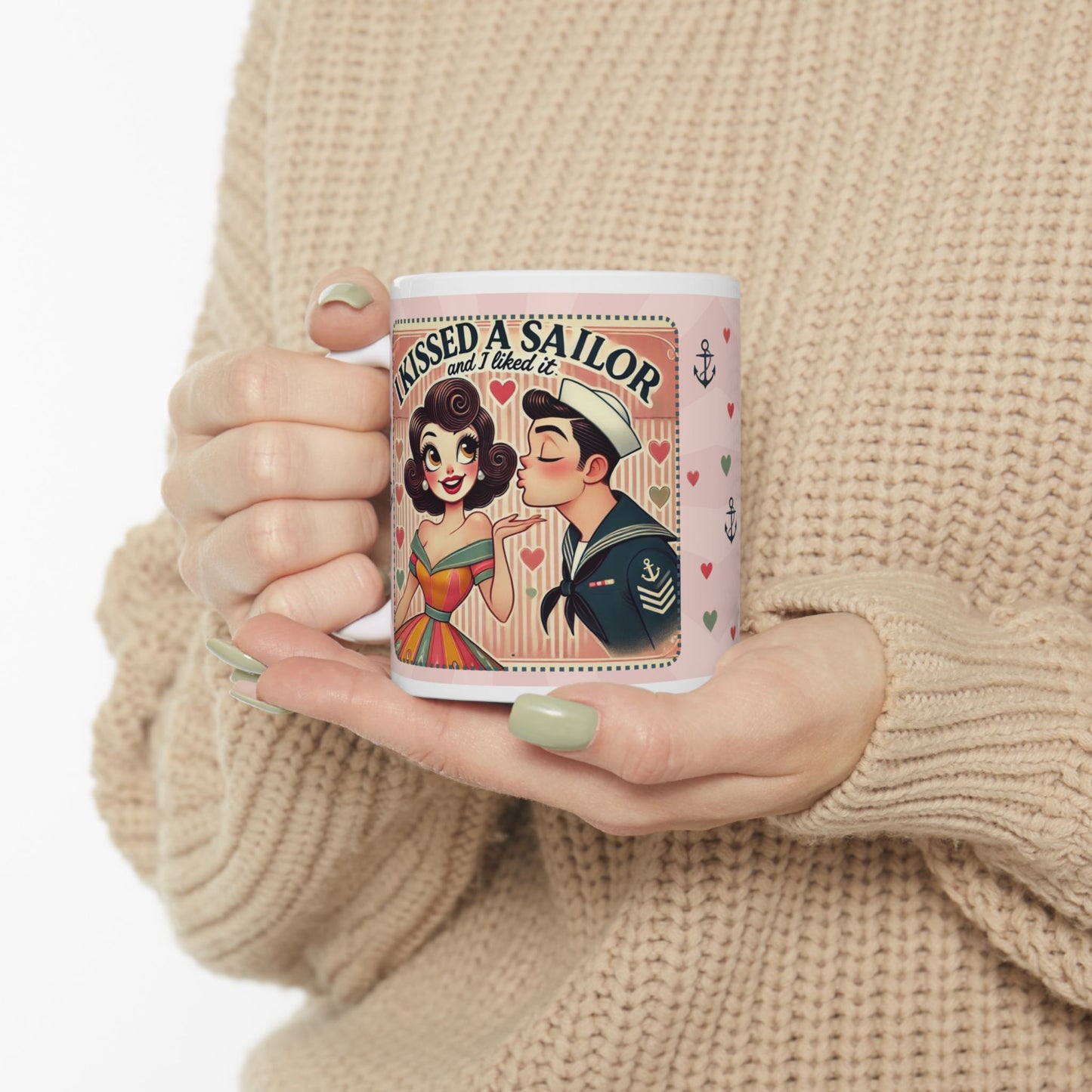 I Kissed a Sailor and I Liked It Retro 50s Coffee Mug – Brunette Lady Design