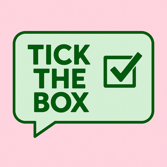 A rectangular blog image featuring the title “Tick the Box: Why Speaking Up Matters for You and Your Kids” in bold green text on a soft pink background, using the Married to the Military brand colours.