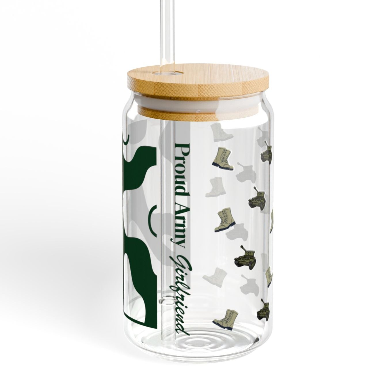 Proud Army Girlfriend Iced Coffee Cup with Bamboo Lid