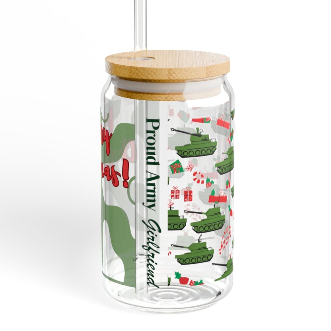 Proud Army Girlfriend Christmas Iced Coffee Cup with Bamboo Lid