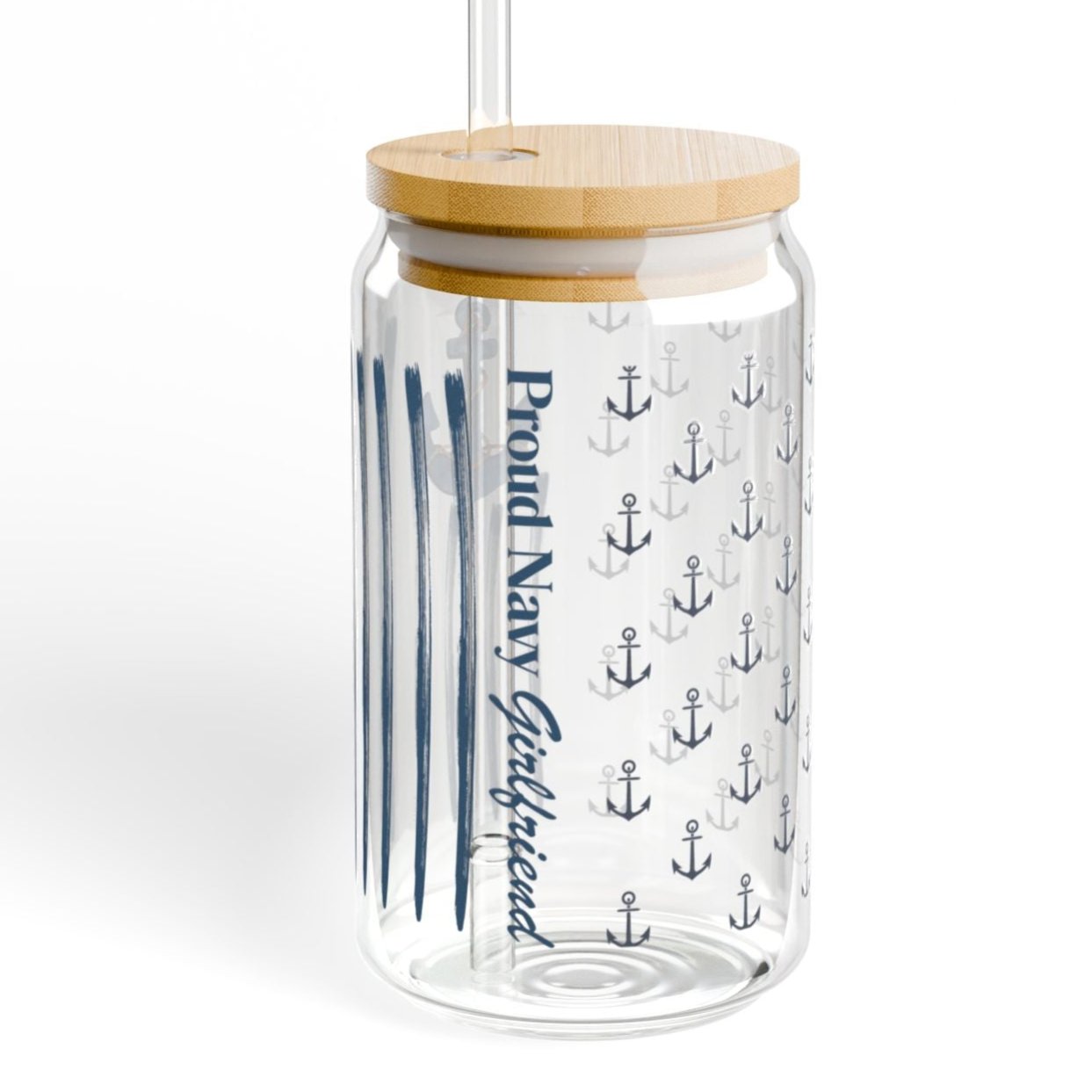 Proud Navy Girlfriend Iced Coffee Cup with Bamboo Lid