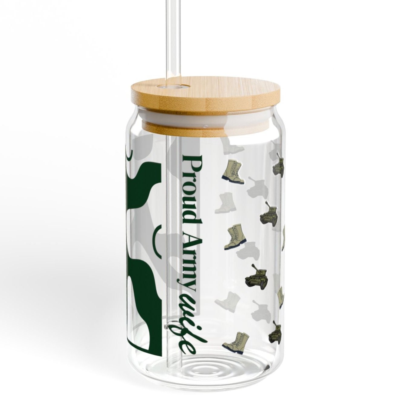 Proud Army Wife Iced Coffee Cup with Bamboo Lid