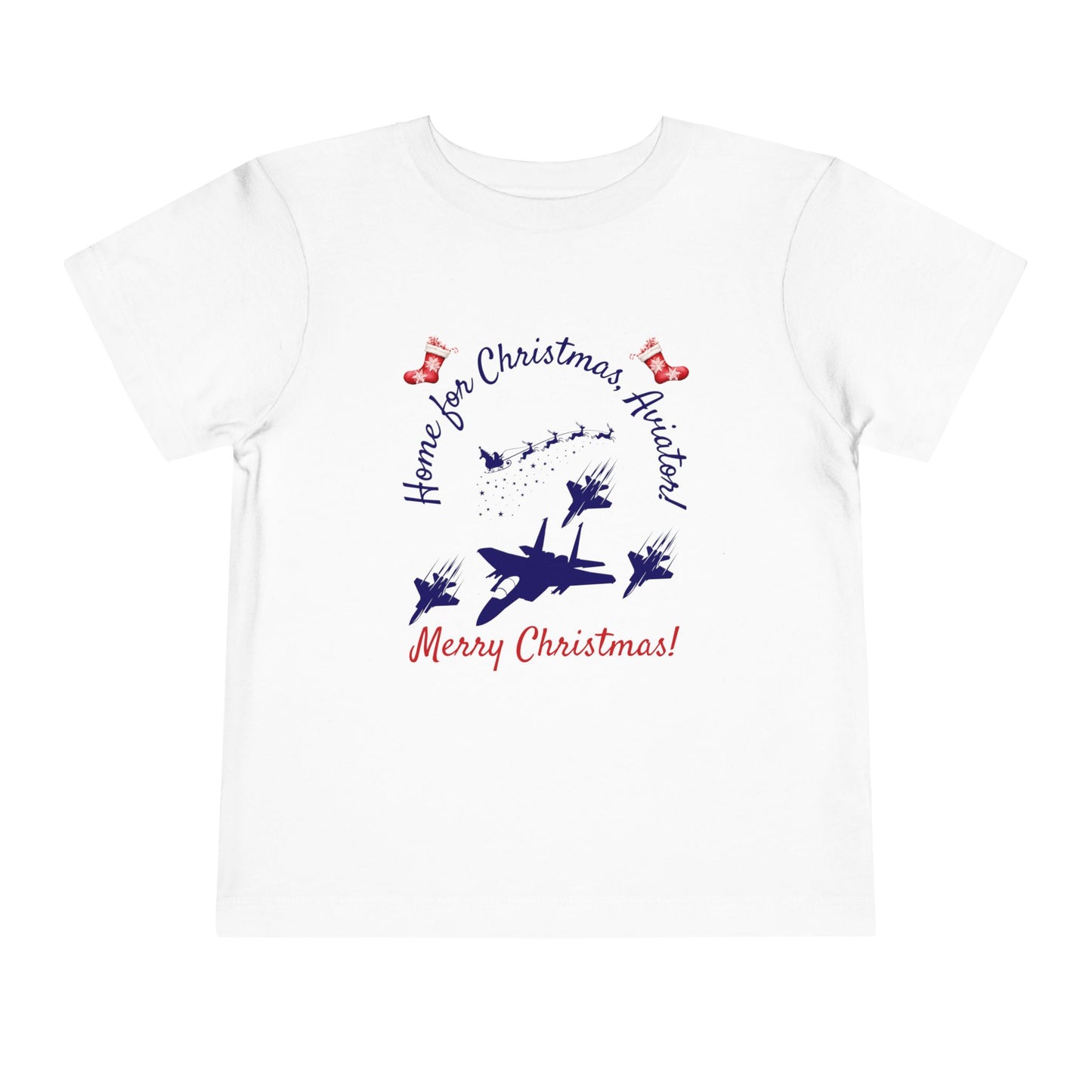 Home for Christmas Aviator Toddler T-Shirt | Military Christmas Gift for USAF Kids | 5 Colors Available