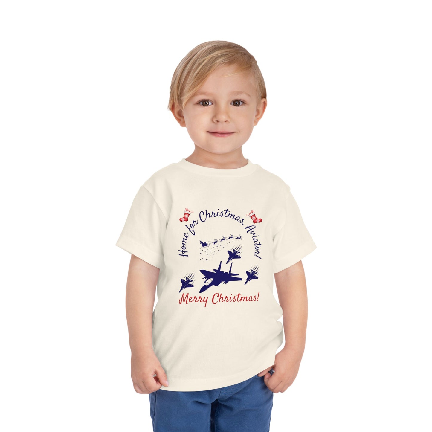 Home for Christmas Aviator Toddler T-Shirt | Military Christmas Gift for USAF Kids | 5 Colors Available