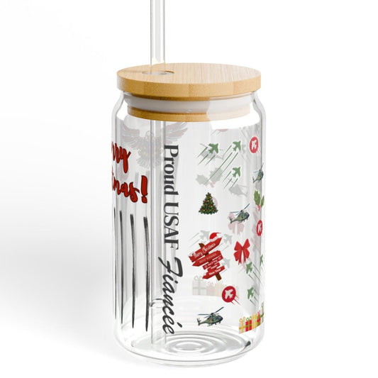 Proud USAF Fiancée Christmas Coffee Cup with Bamboo Lid