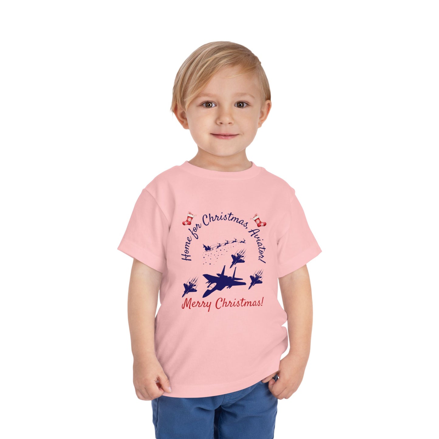 Home for Christmas Aviator Toddler T-Shirt | Military Christmas Gift for USAF Kids | 5 Colors Available