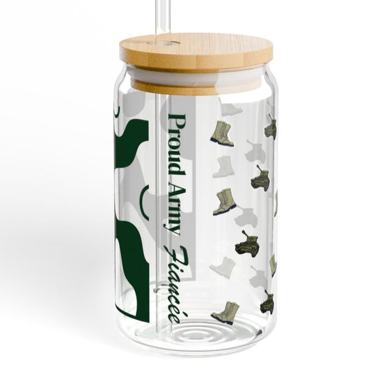 Proud Army Fiancée Iced Coffee Cup with Bamboo Lid