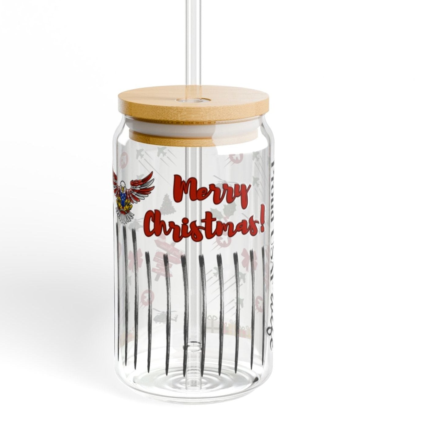 Proud USAF Wife Christmas Iced Coffee Cup with Bamboo Lid