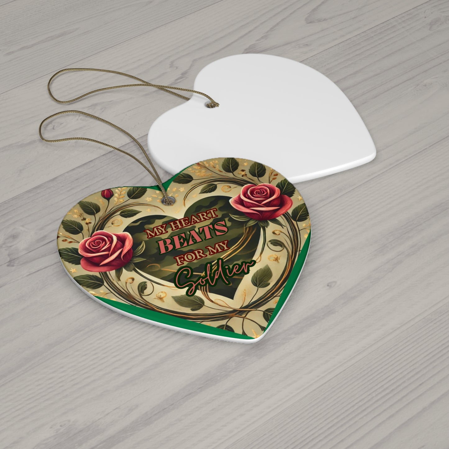 My Heart Beats for My Soldier – Heart-Shaped Ceramic Ornament