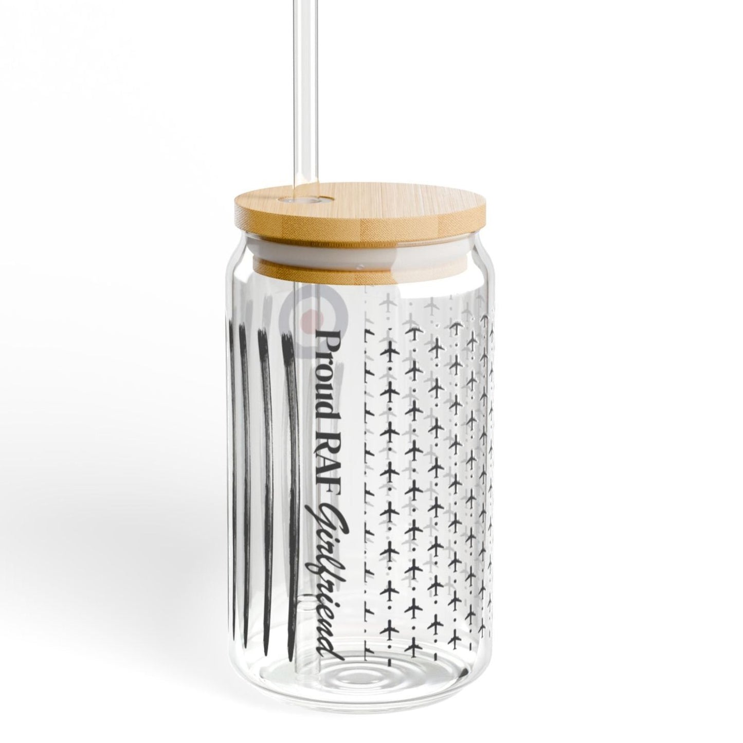 Proud RAF Girlfriend Glass Cup with Bamboo Lid
