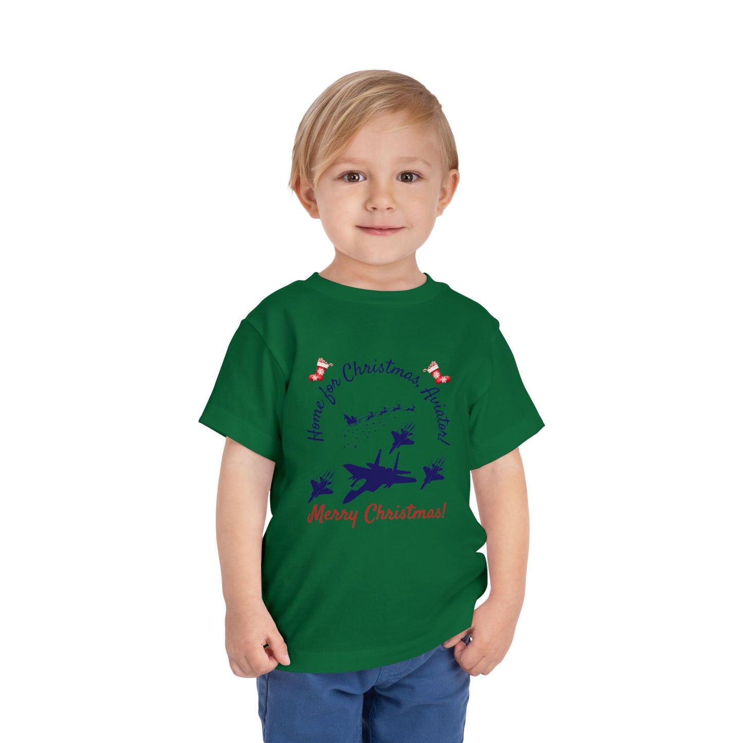 Home for Christmas Aviator Toddler T-Shirt | Military Christmas Gift for USAF Kids | 5 Colors Available