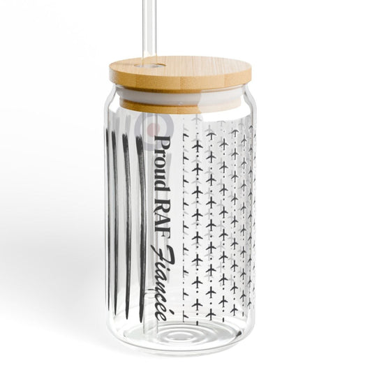 Proud RAF Fiancée Glass Iced Coffee Cup with Bamboo Lid