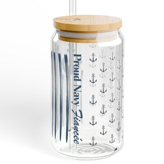 Proud Navy Fiancée Iced Coffee Cup with Bamboo Lid