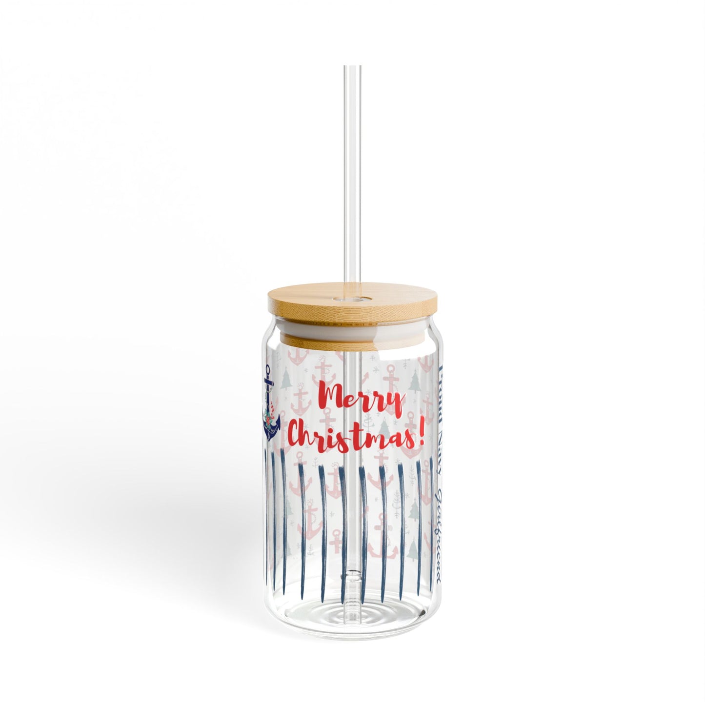 Proud Navy Girlfriend Christmas Iced Coffee Cup with Bamboo Lid