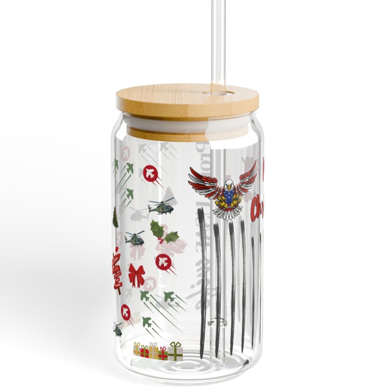 Proud USAF Wife Christmas Iced Coffee Cup with Bamboo Lid