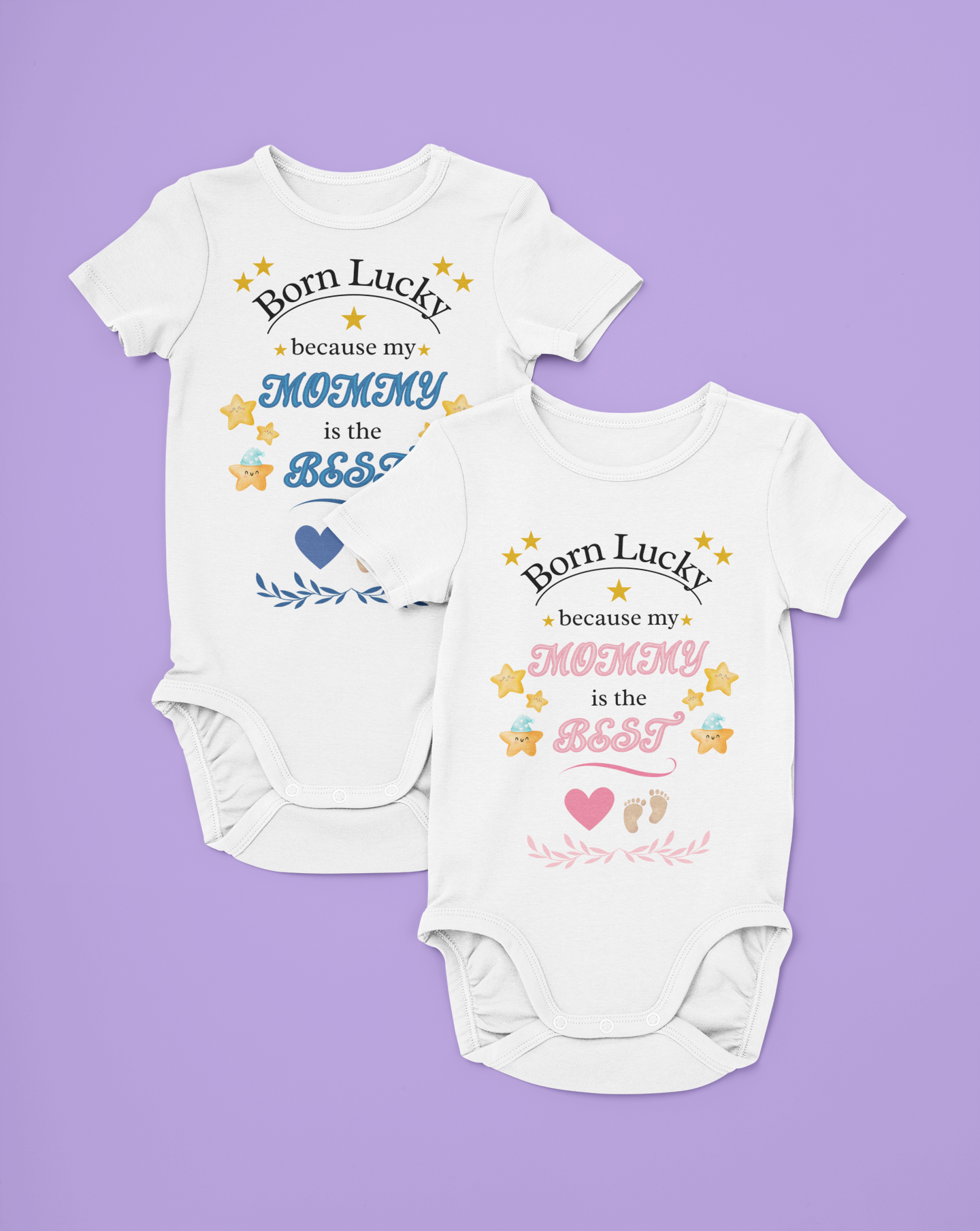Born Lucky Baby Bodysuit – Pink Lettering, Cute Baby Gift for New Moms