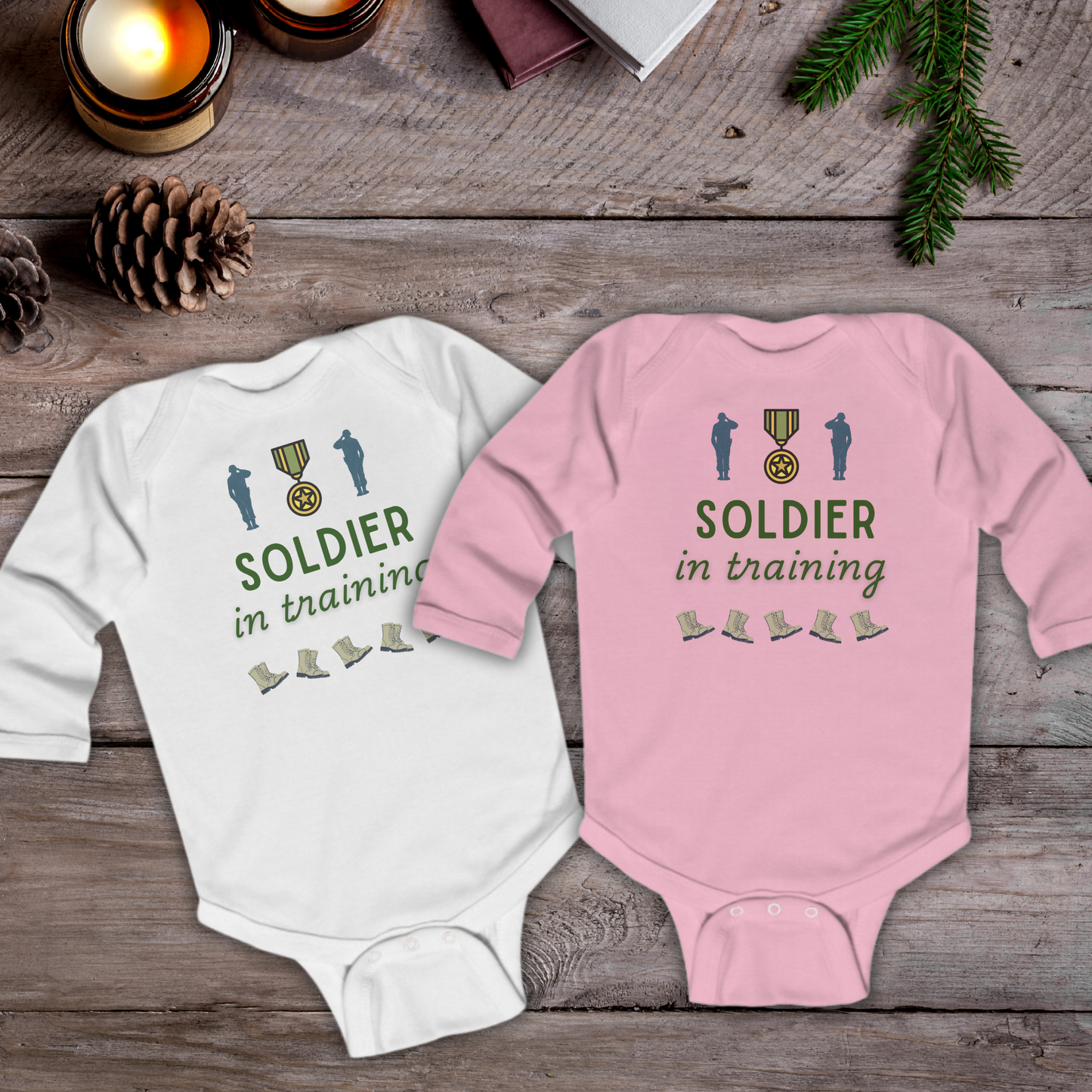 'Soldier in Training' Army, Baby Body Suit - 2 Colours Available
