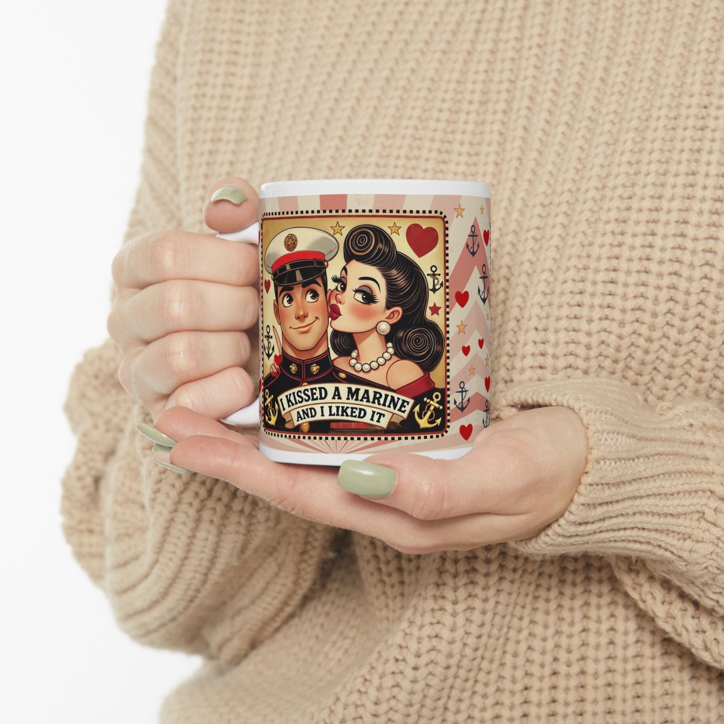 I Kissed a Marine and I Liked It Coffee Mug – Retro 50s Military Gift for Marine Spouses & Girlfriends