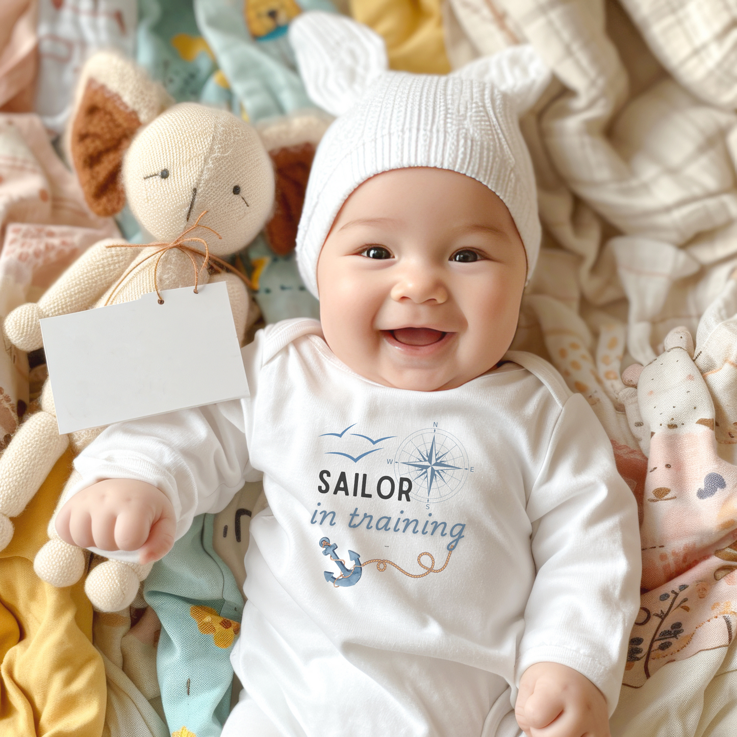 US Sailor in training cute babygrow - the perfect gift for a US Navy family, baby announcement, sailor baby or military family.