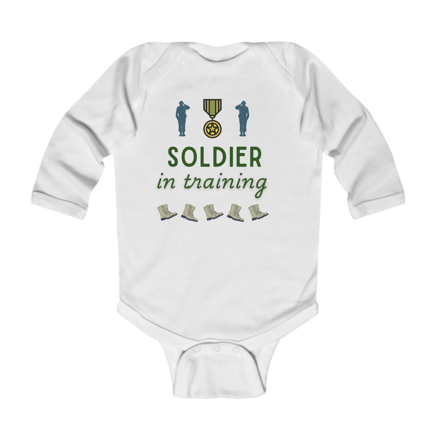 'Soldier in Training' Army, Baby Body Suit - 2 Colours Available