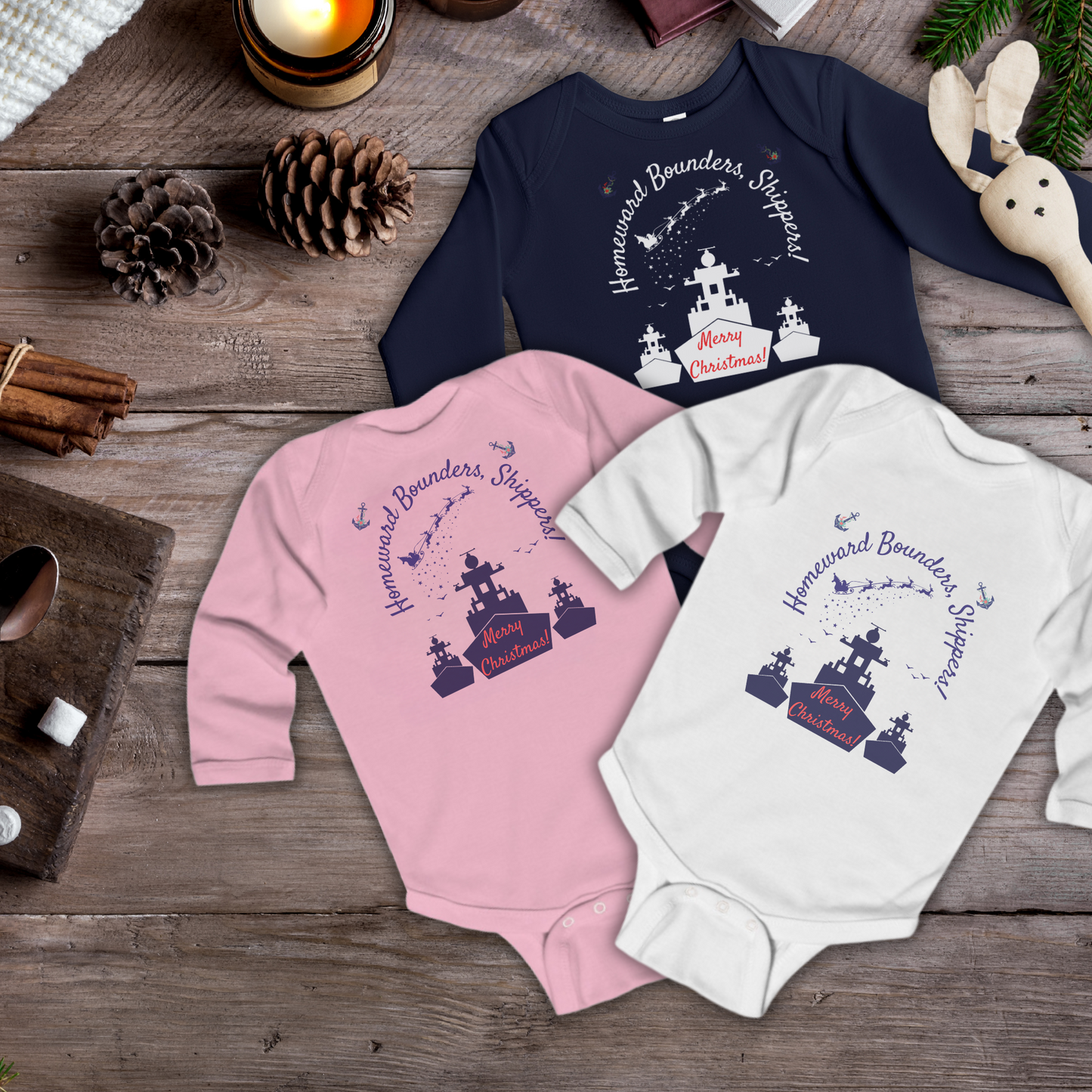 'Homeward Bounders, Shippers!' Christmas Baby Body Suit - 3 Colours Available