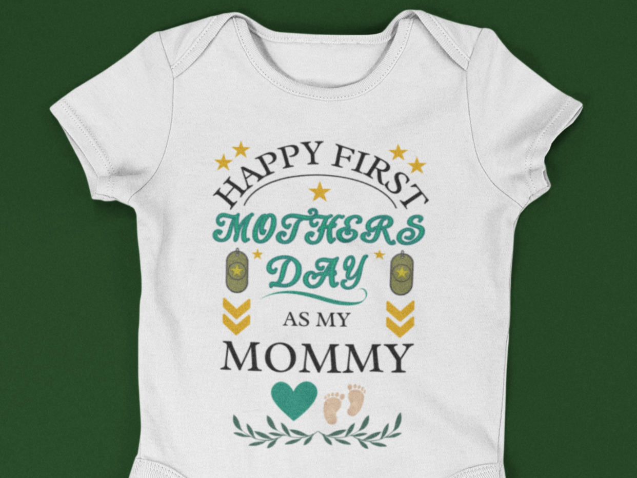 White short sleeve babygrow for army families - first mothers day gift, army gift, cute army baby gift 