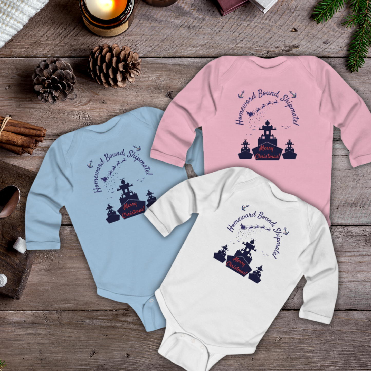 Homeward Bound for Christmas Baby Grow | US Navy Sailor Daddy/Mommy Baby Outfit | 3 Colors Available