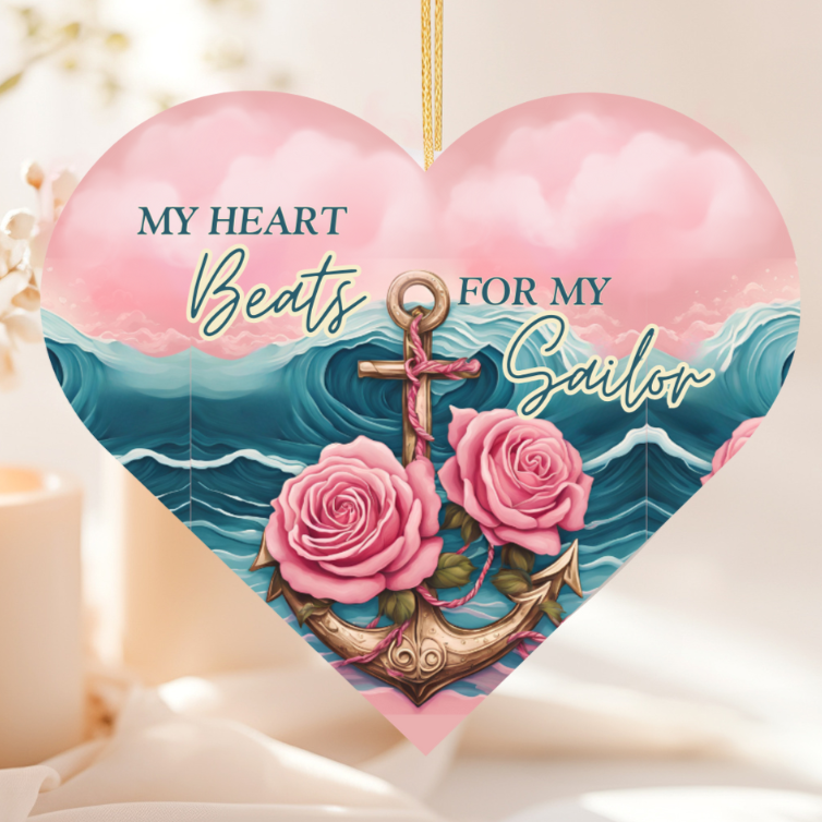 My Heart Beats for My Sailor – Heart-Shaped Ceramic Ornament