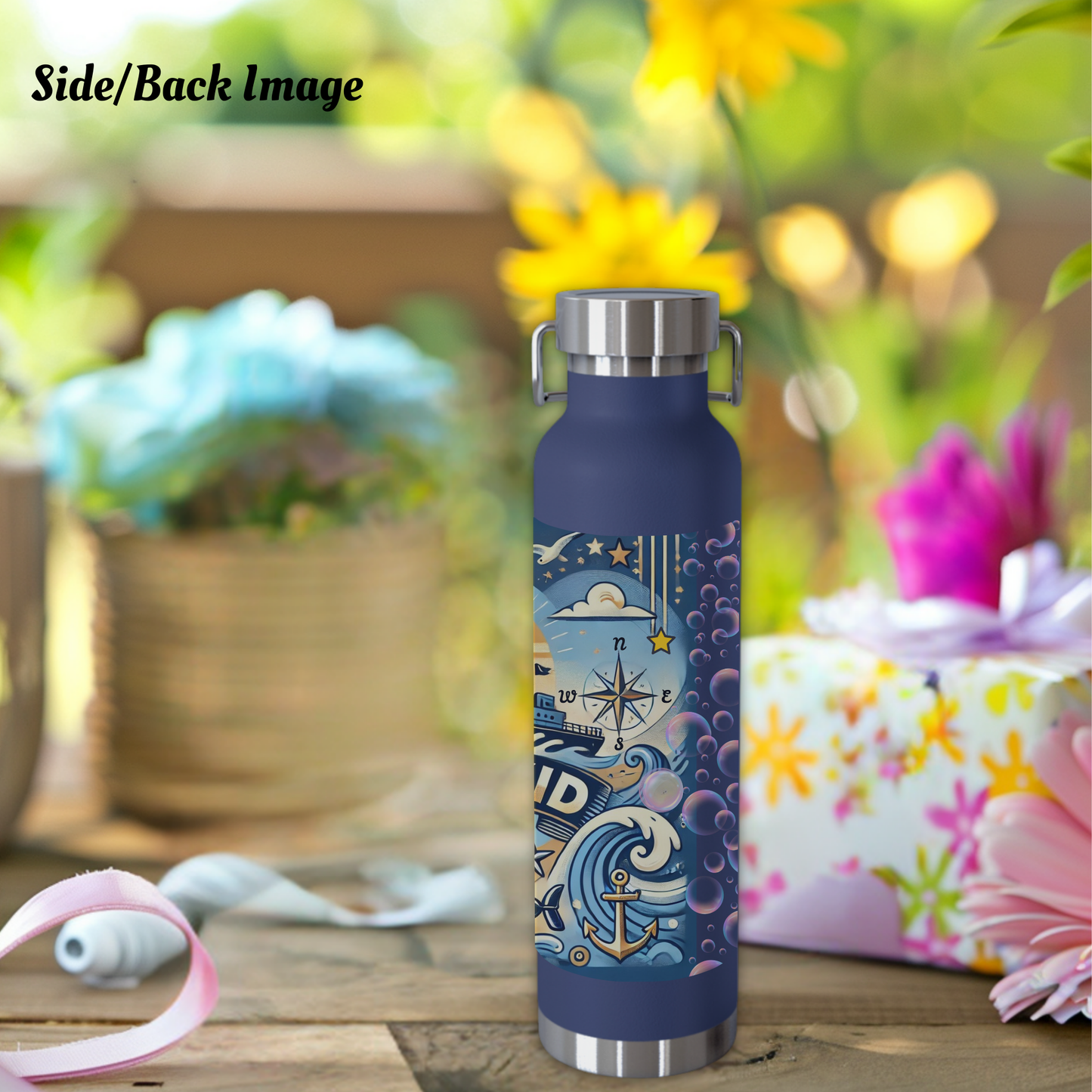 Navy Kid Water Bottle – 22oz Copper Insulated, Fun Nautical Design