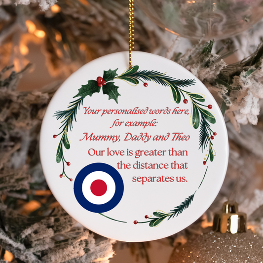 Personalized Airforce ceramic ornament or gift with  mistletoe wreath. Military family gift, airforce Christmas gift or decoration.